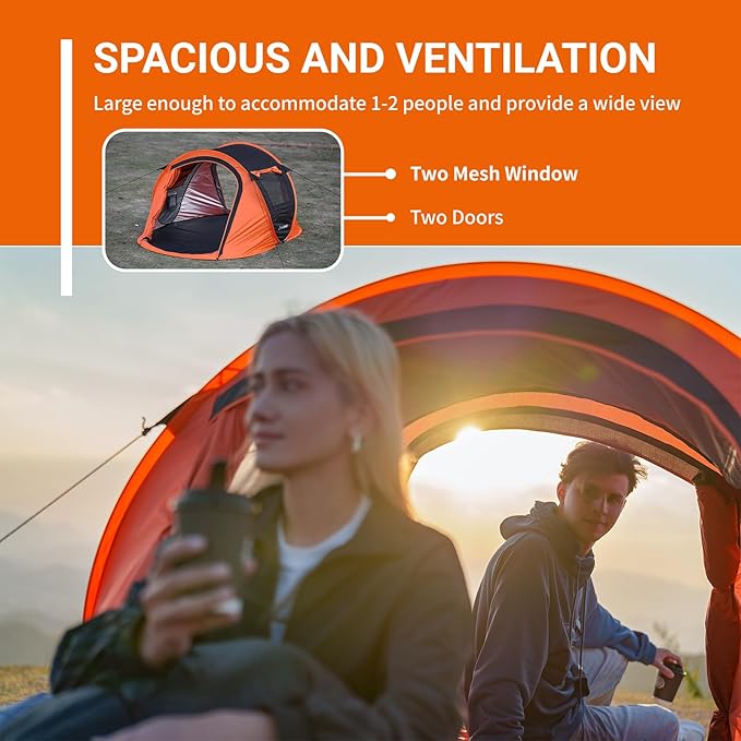 EchoSmile Pop Up Camping Tent, 2/4/6 Person Easy Setup Tent, Water Resistant Dome, Portable with Carry Bag