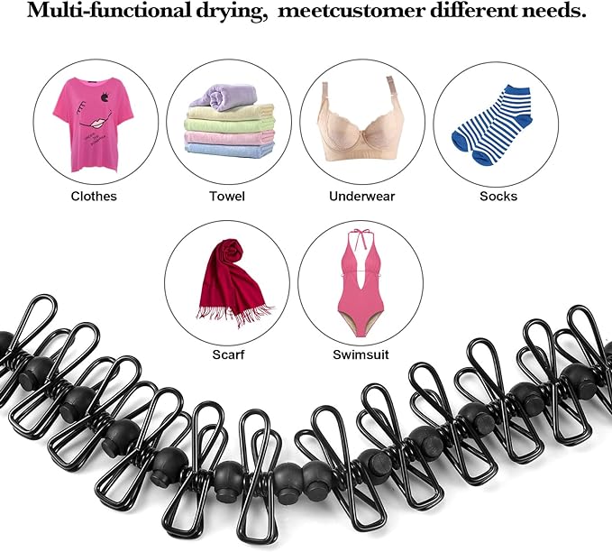 HAWATOUR Clothesline Camping Essentials, Portable Retractable Clothesline with 12pcs Clothespins Outdoor Camping Accessories Travel and RV Essentials, Black