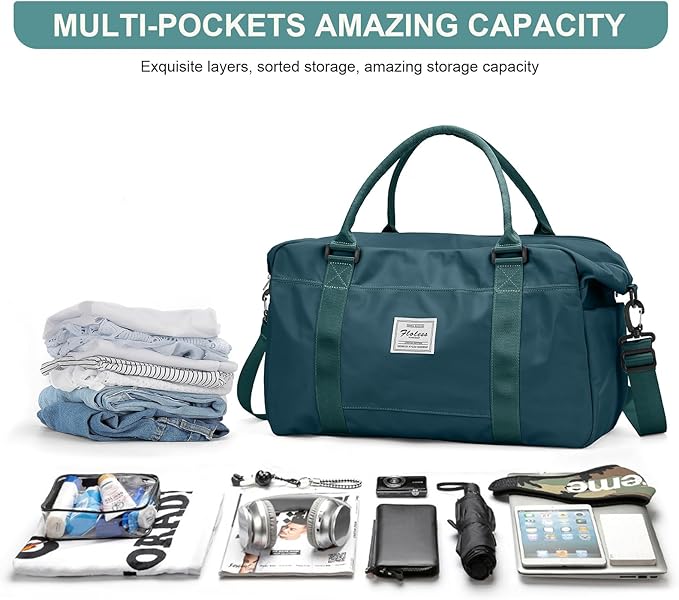 HYC00 Travel Duffel Bag,Carry-on Overnight Weekender Bags for Women,Sports Tote Gym Bag with Wet Pocket