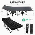 JEAREY Camping Cot for Sleeping 28" Extra Wide, Heavy-Duty 1200D Oxford Foliding Cots for Adults Portable with Mattress, Carry Bag for Guest, Travel, Hiking, Black