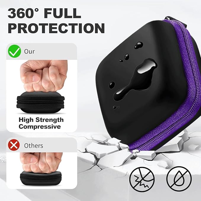 2Pack Square Earbud Case Portable EVA Carrying Case Storage Bag Cell Phone Accessories Organizer with Carabiner for Earphone, Earbud, Earpieces, SD Memory Card, Camera Chips, Black/Purple