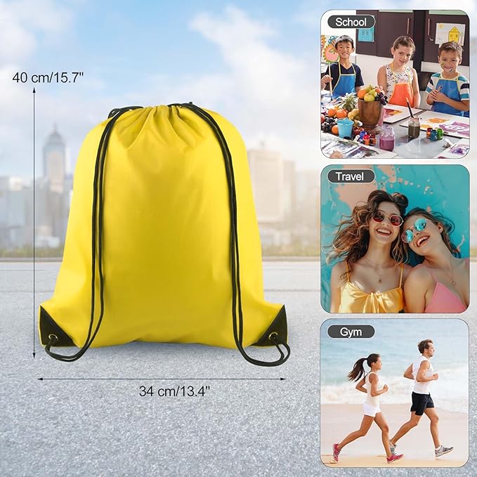 PLULON 2Pcs Drawstring Bags Bulk Yellow Drawstring Backpack String Backpack Cinch Sack Sport Gym Backpack Bags for Yoga Traveling Outdoor Sports