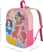 Disney Princess Backpack for Kids 15” | Cute Princess Bookbag for Girls | Padded Straps & Large Zip Compartment | Princess Back to School Supplies