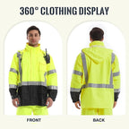SKSAFETY Hi Vis Safety Rain Jacket for Men, Construction Work Rain Gear Heavy Duty Class 3 Rain Coat Waterproof Lightweight