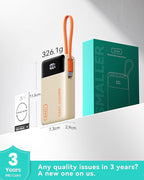 INIU 20000mAh Power Bank, Smaller 45W PD Fast Charging Portable Charger, Battery Pack with Build in USB C Cable, Travel Phone Flight-Safe Powerbank for iPhone 17 16 Samsung S26 Google iPad, Beige