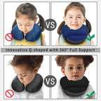 BUYUE Kids Travel Pillows for Airplane, Memory Foam 360° Head Support Sleeping Essentials for Boys Long Flight, Skin-Friendly Soft Neck Pillow for Traveling in Car Seat, (Small, Blue Grey, 40-90 lbs)