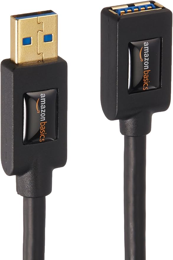 Amazon Basics 2-Pack USB 3.0 Extension Cable, Fast Data Transfer 4.8Gbps, USB-A Male to Female, Gold-Plated Connectors, 3 Foot, Black