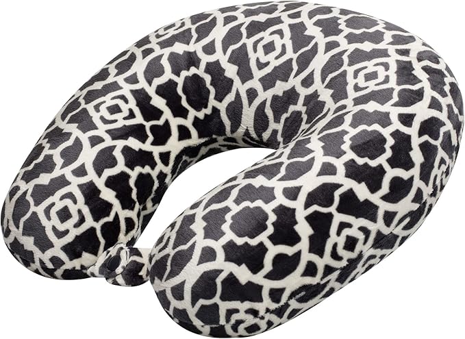 Wolf Essentials Adult Cozy Soft Microfiber Neck Pillow for Travel – Compact, Machine Washable - Perfect for Airplane, Car, or Home Use - Filled and Finished in the USA – Charcoal Trellis