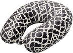 Wolf Essentials Adult Cozy Soft Microfiber Neck Pillow for Travel – Compact, Machine Washable - Perfect for Airplane, Car, or Home Use - Filled and Finished in the USA – Charcoal Trellis