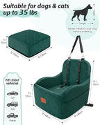 Lealchum Dog Booster Car Seat for Small/Medium Dogs,6in Elevated Cushion,Fully Detachable and Washable,2 Storage Pockets & 3 Straps,Fits in Front/Back Seat,Easy to Install (Green,Medium)