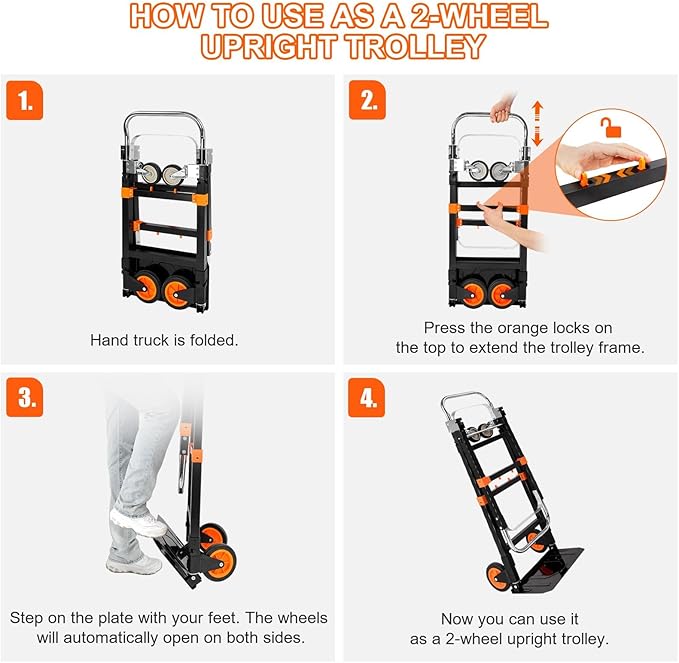 3-in-1 Aluminum Hand Truck Dolly, 660 lbs Heavy Duty Folding Trolley with Universal Wheels, Collapsible Platform Truck with Tie Down Straps for Warehouse, Supermarket, Office