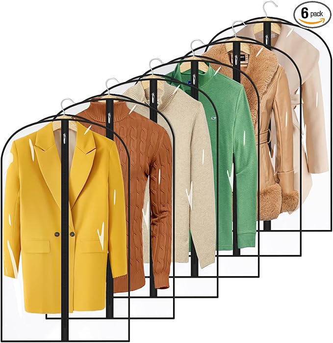 MISSLO All Clear Garment Bags for Hanging Clothes 40" Suit Bags for Closet Storage Plastic Clothes Covers for Shirts, Jackets, Coats, 6 Packs