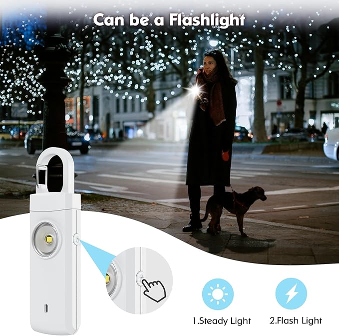Rechargeable Personal Alarms for Women - Christmas Birthday Gifts for Women, Stocking Stuffers for Teen Girl, Daughter, Safety Keychain Flashlight, Siren Alarm, Travel College Essentials (White)