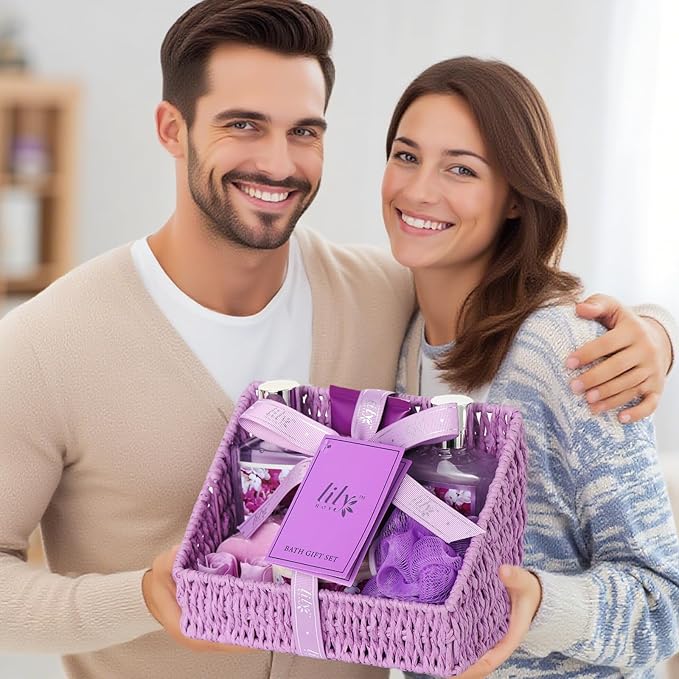 Gifts for Women - 9 Pcs Lavender Bath and Body Gift Basket, Set Spa Gift Basket for Women, Gift Baskets, Spa Kit | Christmas Gifts, Birthday, Mothers Day, Valentines Day Gift Set for Her All Occasion