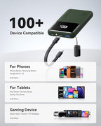 INIU Ultra Compact Portable Charger, 10000mAh 45W Fast Charging Power Bank with Detachable USB-C Cable & Stand, Flight-Safe Travel Battery Pack for Business Trip, Hiking, Cycling, Outdoor, Green
