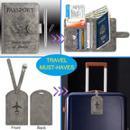 Passport Holder With Luggage Tag Cover Wallet RFID Blocking Leather Case Travel Essentials Accessories Travel Must Have(114#Grey)