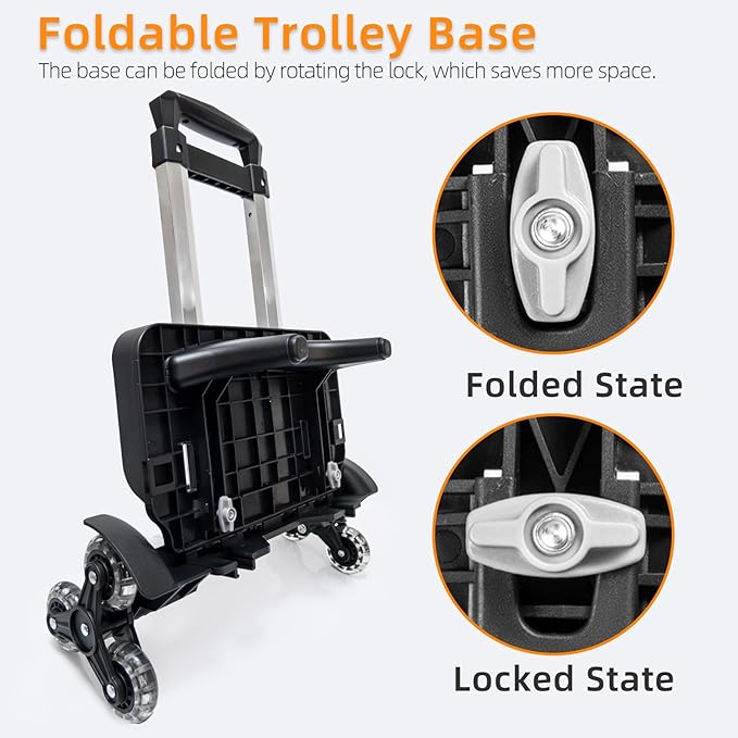 Foldable Backpack Luggage Trolley – 3-Wheel Portable Rolling Cart with Strap & Edge Guard Base, Heavy Duty Aluminum Folding Hand Truck for Travel, Commuting, Utility, and Daily Use