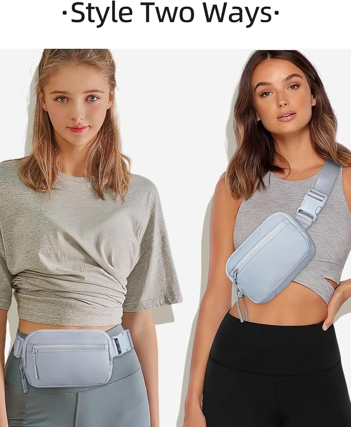 WESTBRONCO Fanny Packs for Women Men, Belt Bag with 4 Zipper Pockets, Fashion Waist Packs, Lightweight Crossbody Bags with Adjustable Strap for Workout/Running/Hiking (Light Grey)