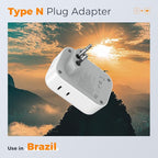 TESSAN Brazil Plug Adapter 2 Pack, 7 in 1 PD 20W Travel Adaptor with 4 Electrical Outlets and 3 USB Charger Ports (1 USB-A, 2 USB-C), Type N Power Adapters for US to Brasil Brazilian