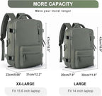 WONHOX Large Travel Backpack Women, Carry On Backpack,Hiking Backpack Waterproof Outdoor Sports Rucksack Casual Daypack with USB Charging Port Shoes Compartment, Dark Green