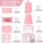 KPX 8 Set Packing Cubes for Travel, Luggage Packing Organizers Accessories Large Toiletries Bag for Clothes Shoes Cosmetics (Pink)