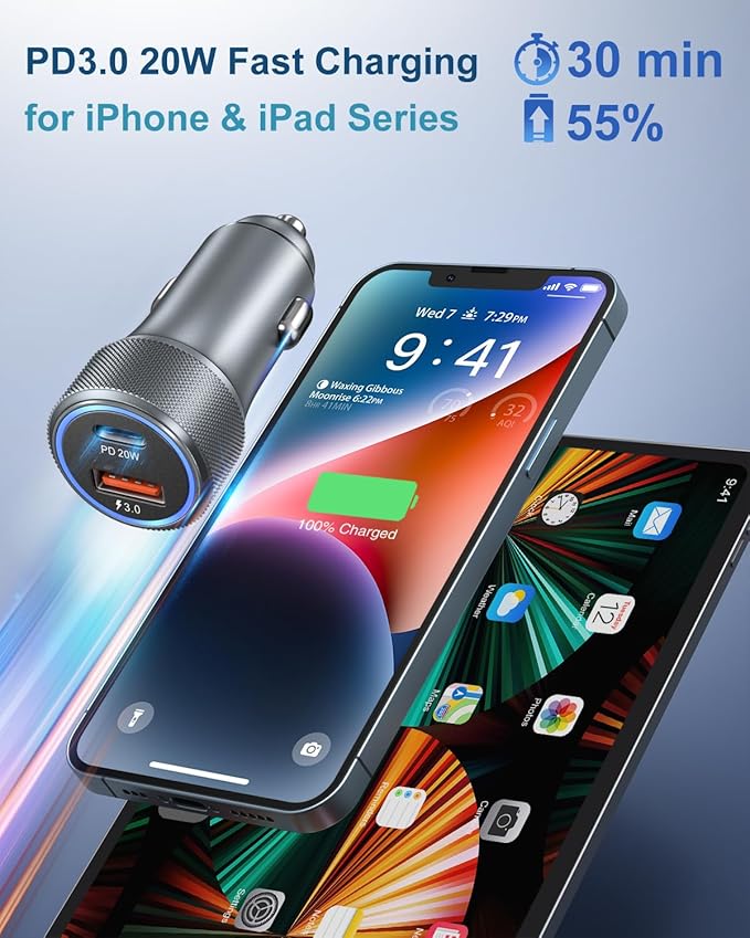 USB C Car Charger 36W, OKRAY 3-Pack Fast Charging PD3.0+QC3.0 Dual USB Car Phone Charger 12v Type C Cigarette Lighter Adapter for iPhone 17 16 15 14 13 Pro, Samsung Galaxy S25 S24 A16, Pixel 9 (Grey)