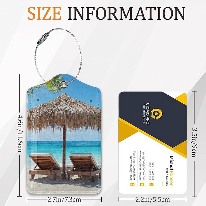 Seaside 3 Pack Luggage Tag for Suitcase, Unique Leather Travel Tags Identifiers with Privacy Name Address Labels & Durable Steel Loop for Women Men Travel