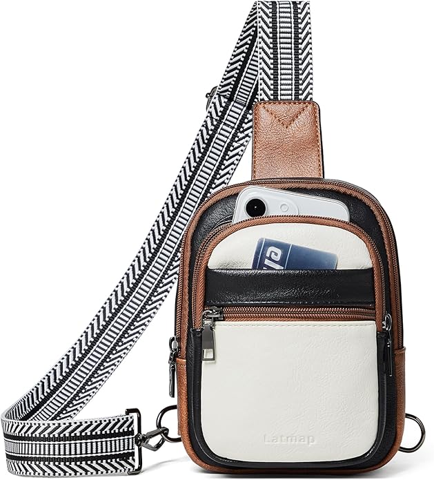 LATMAP Sling Bag For Women Faux Leather Small Casual Daypack Backpack Fanny Pack Crossbody Chest Bags Purse