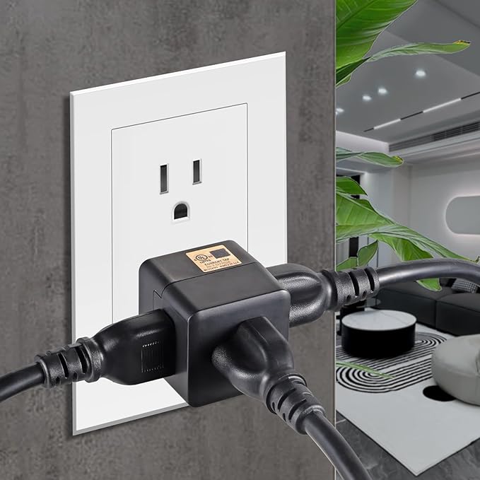 3 Outlet Wall Adapter UL Listed 3 Outlet Power Cube Tap, 3-Prong Outlet Splitter, Multi Plug Outlet Grounded Indoor, 3 Way Plug Adapter, Outlet Extender for Home or Travel (Black, 1 Pack)