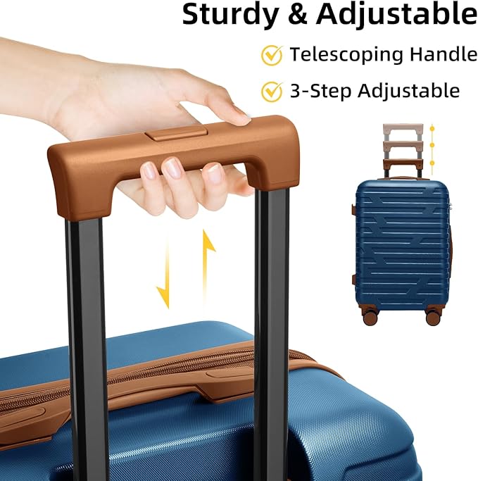 6 Piece Luggage Sets with Bags, Lightweight Expandable Checked Luggage Sets, Hardshell ABS Spinner Wheels Carry on Suitcase with TSA Lock, for Travel, Women Men (Nayy Blue, 18/20/24/28inch+2bags)