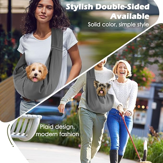 Pawaboo Small Dog Sling Carrier, Reversible Hands Free Dog Sling Carriers for Small Dogs and Cats, Puppy Slings Carrier with Safety Harness, Puppy Essentials, Dark Gray