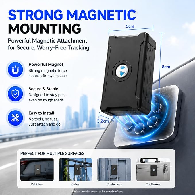 4G GPS Tracker for Vehicles, up to 3 Months Battery Life 6000mah, 10S Realtime Tracking, Geo-Fence, Strong Magnetic Car Tracker Device Hidden Tracking Devices for Cars Motorbycles, Subscription Needed