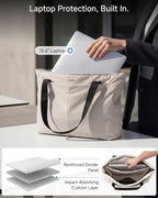 LUGGEX Laptop Tote Bag, LTX04 20L Lightweight Work Tote for 13-15.6 Inch Laptop, Water-Resistant Nylon Computer Shoulder Bag with Padded Sleeve, Bottle Holders & Luggage Strap (LTX04, Beige)