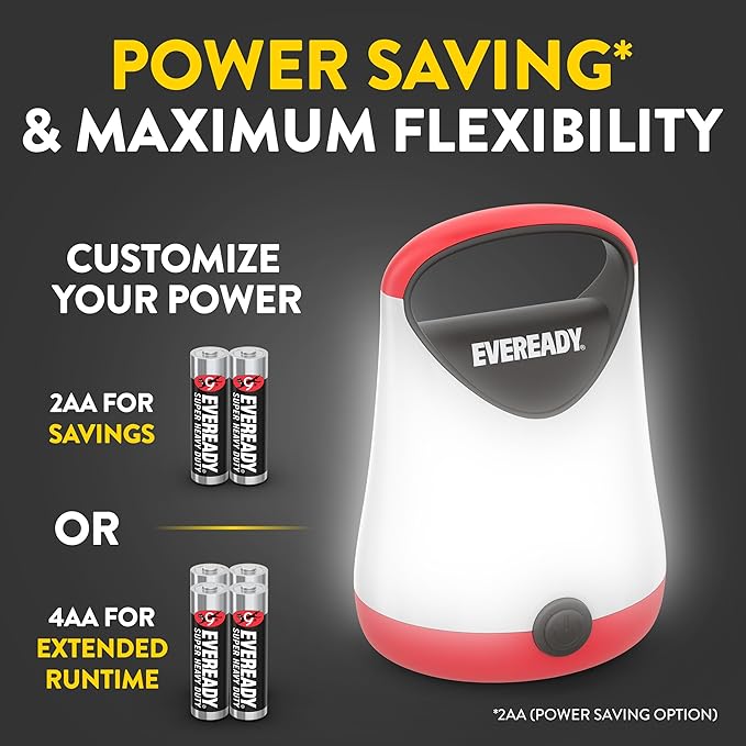 Eveready LED Camping Lantern X-250, Bright Tent Lights, Rugged Water Resistant LED Lanterns, 100 Hour Run-time, Red and Black