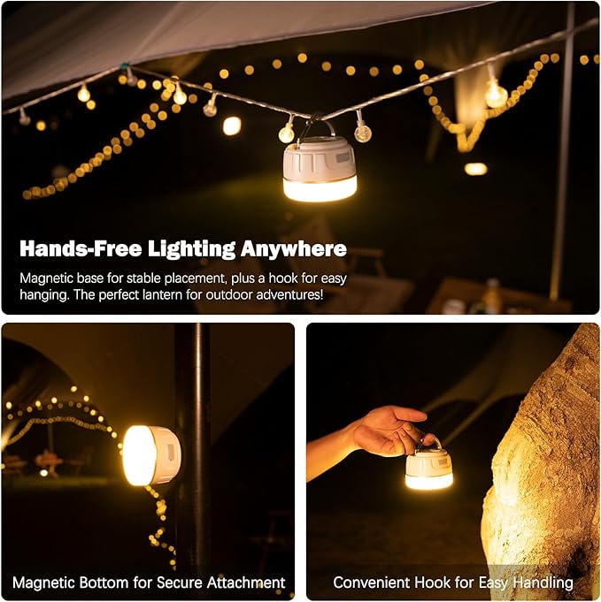 Yonktoo Rechargeable Camping Lantern with 6400mAh Battery, 300 Hour Runtime, 5 Light Modes, Adjustable Brightness, Waterproof, Hook & Magnetic Base, Battery Operated for Camping & Power Outages