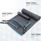 Eunzel 2 Set Quick Dry Camping Towel, Microfiber Travel Towel Super Absorbent Fast Drying Towel for Camping, Beach, Gym, Backpacking & Swimming(Two 3-Piece Towel Sets, Army Green/Grey)