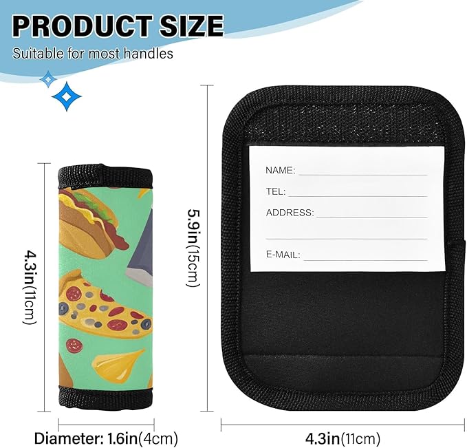 Fast Food Print Luggage Handle Wrap for Suitcase Luggage Tags Handle Covers Identifiers Soft Decorations Travel Accessories 2 Pack