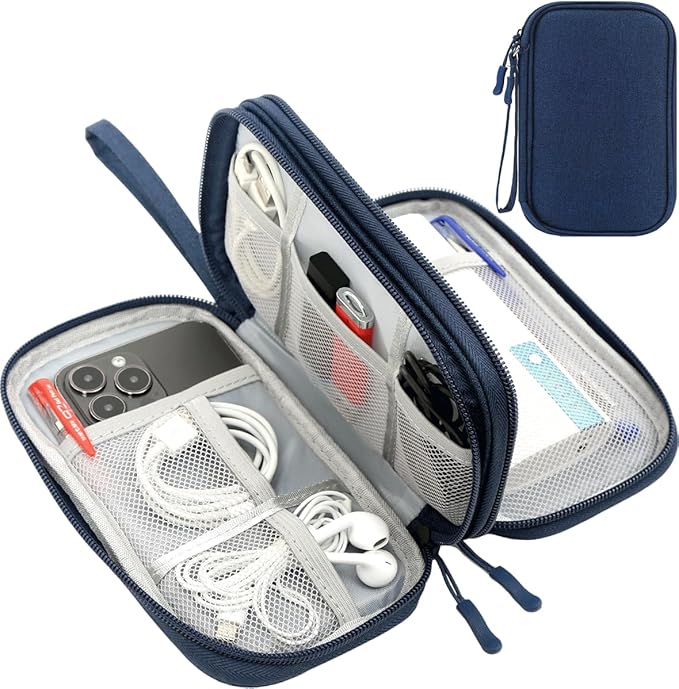 CAAORDKSO Electronic Organizer, Travel Cable Organizer Bag Pouch Electronic Accessories Carry Case Waterproof Electronic Bag for Cable, Cord, Charger, Phone, Power Bank, Earphone (Navy Blue, Medium)