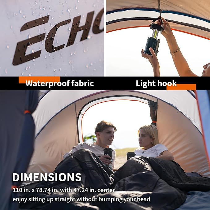 EchoSmile Pop Up Camping Tent, 2/4/6 Person Easy Setup Tent, Water Resistant Dome, Portable with Carry Bag