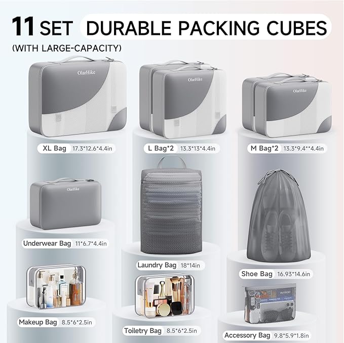 11 Set Packing Cubes for Travel, Gifts for Women Mom,Anti-Tearing Suitcase Organizer,OlarHike Vacation Essentials & Accessories for Cruise Ship