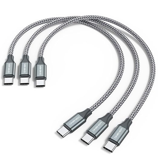USB C to C Cable (3 Pack 1ft),Short USB Type C Fast Charging Nylon Braided Charger Cord Compatible with iPhone 17 16 Pro/15 Pro Max Android Samsung Galaxy S24 S23 S22,MacBook Pro, iPad Pro USB-C