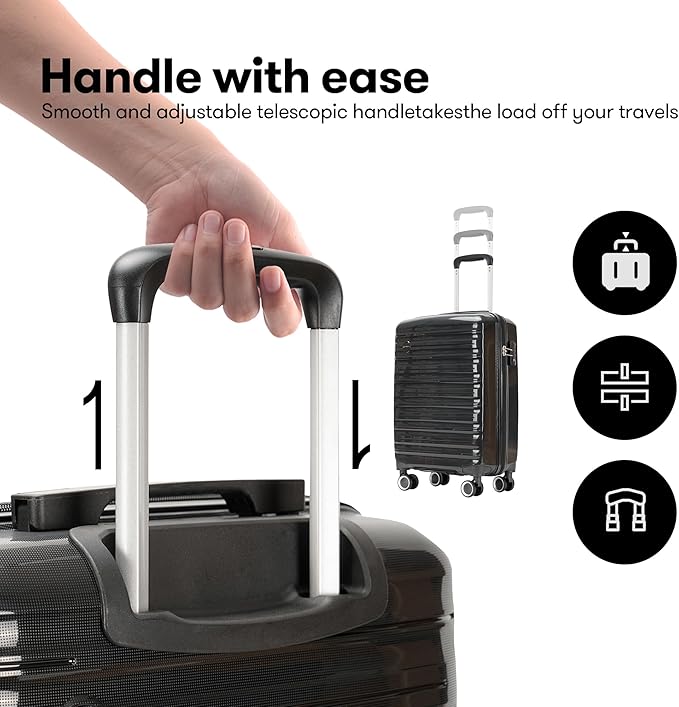 GinzaTravel 28 Inch Large Luggage Hardside Suitcase with Spinner Wheels TSA Approved Lock, Lightweight PP Hard Shell Luggage for Travel & Business, Black