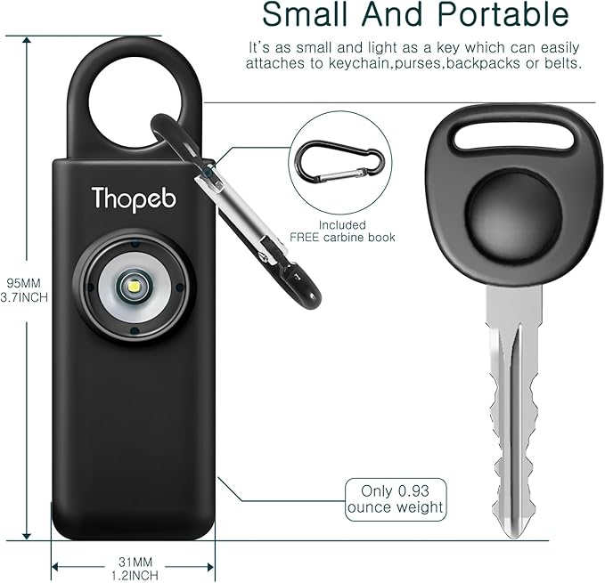 Thopeb–The Original Personal Safety Alarm for Women Self Defense – Elders & Kids Self Defense Keychain Siren – 135dB Loud Siren Bird Sound – Cute Key Chains Protection (Charcoal)
