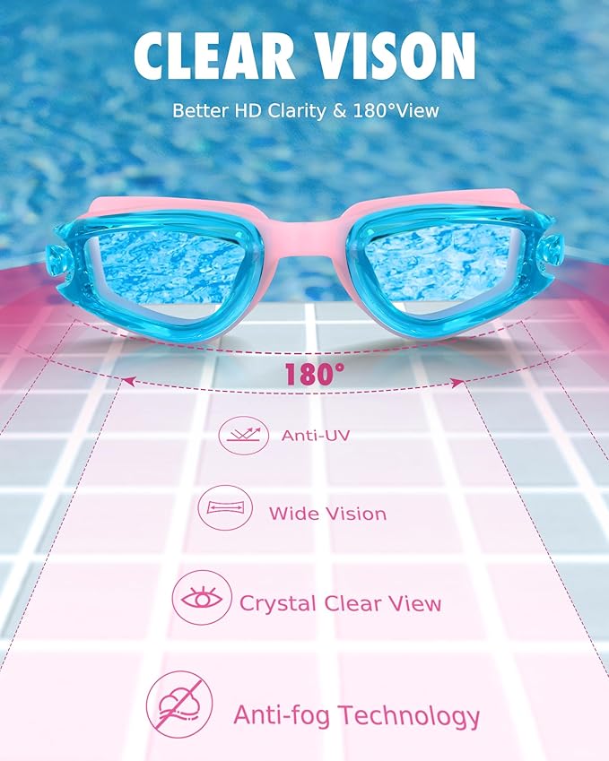 Aegend Swim Goggles for Kids Youth 3-14 Anti-Fog Anti-UV Comfort Fit Goggles for Swimming