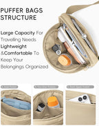 WESTBRONCO Puffer Fanny Packs for Women Quilted Nylon Waterproof Belt Bag with 2 Zipper, Puffy Crossbody Bag with Adjustable Strap, 1L Waist Bag for Travel Daily