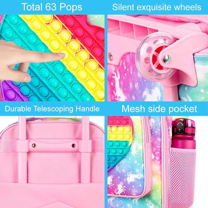 Kids Luggage for Girls, Cute Unicorn Suitcase Rolling with Wheels, Travel Carry on for Children Toddler Elementary - Pink