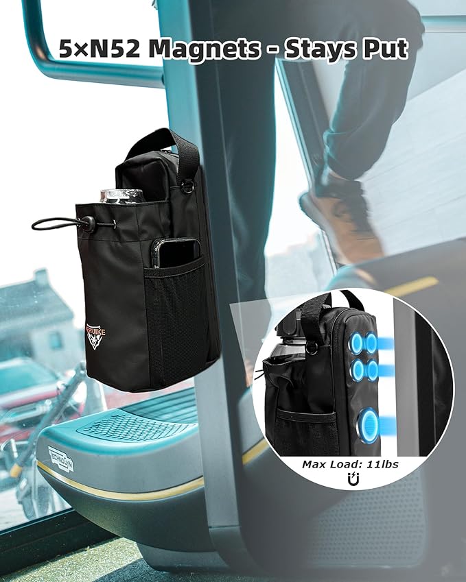 Magnetic Gym Bag for Men Women Magnetic Gym Water Bottle Bag with Phone Pocket & Crossbody Strap Water Bottle Holder for Gym & 5 N52 Strong Magnets for Sports, Travel, Fitness, Gifts