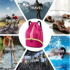 Valleycomfy Sports Drawstring Backpack - Water Resistant String Bag with Side Mesh Pockets Shoe Compartment Gym Backpack for Women & Men Rose