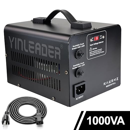 Yinleader 1000W Voltage Converter Transformer(110V to 220V OR 220V to 110V) 1000 Watt Step Up/Down Converter 110/120 Volt - 220/240 Volt w/US Power Cord,Circuit Breaker Protection