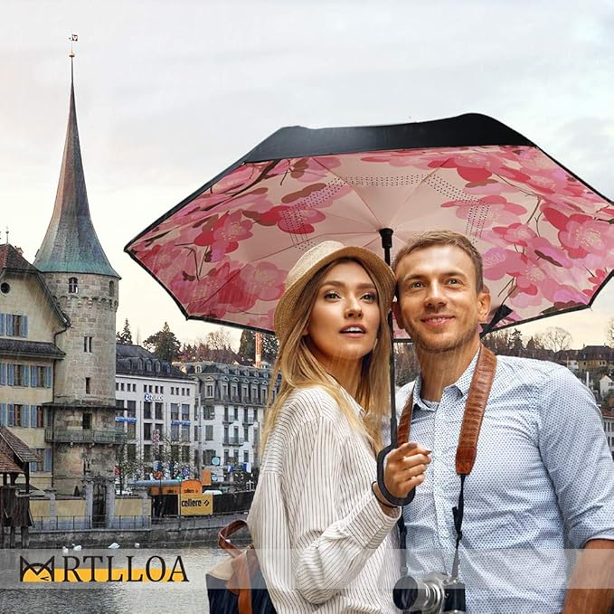 MRTLLOA 40/49/56 Inch Oversize Windproof Inverted Reverse Upside Down Umbrella, Golf Size Rain Umbrella, Double Layer, C-Shaped Handle for Men, Women and Kids